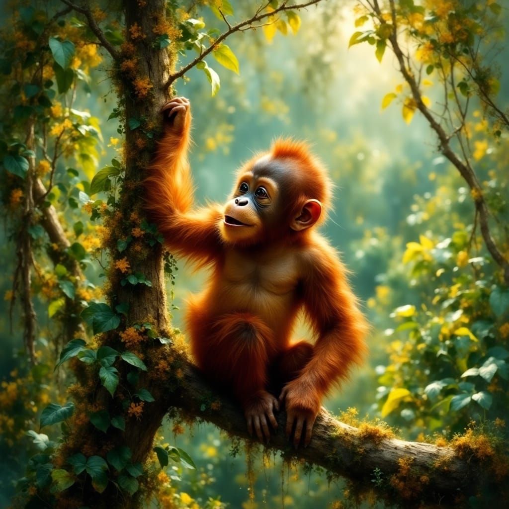 This sweet baby orangutan is on the Critically Endangered species list.  If you want to help, please ...  by @Mystienight