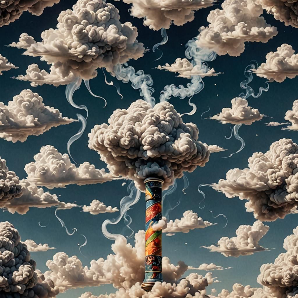 clouds of smoke and clouds from the sky combine making a bon...