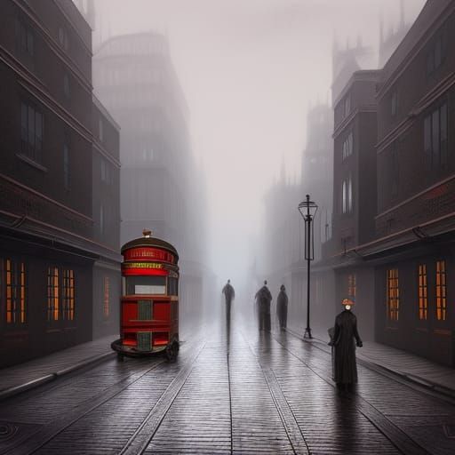 1880's misty London street in the style of Mondrian  by @Chvi3010
