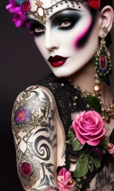 Face tattoo and flowers - AI Generated Artwork - NightCafe Creator