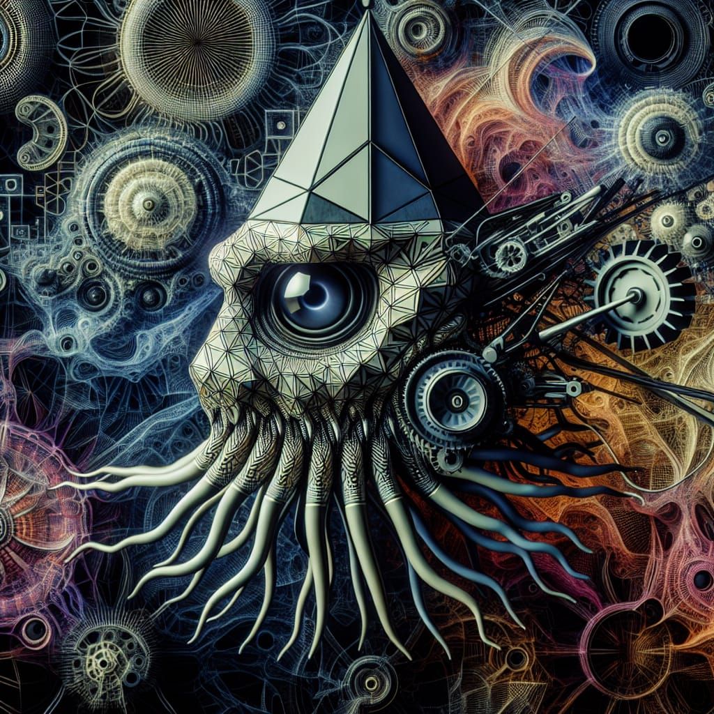 Quantum Creature with Triangular Head in Surreal Style