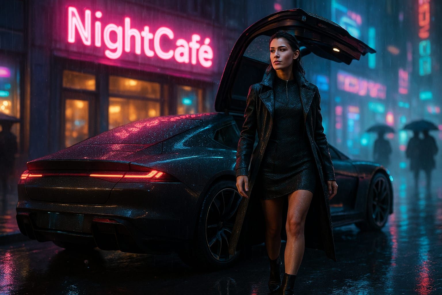 A woman gets out of a limousine in front of the Nightcafé