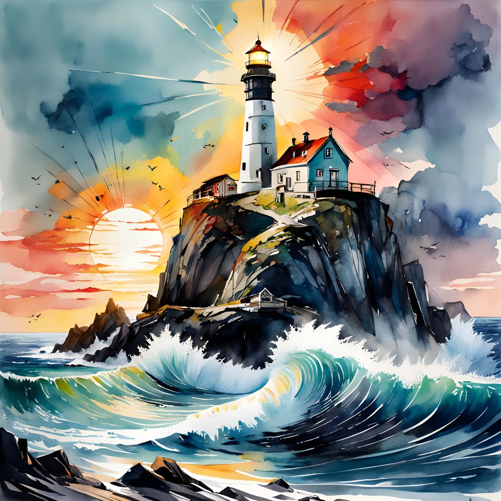 WATERCOLOR LIGHTHOUSE  by @JustBubu