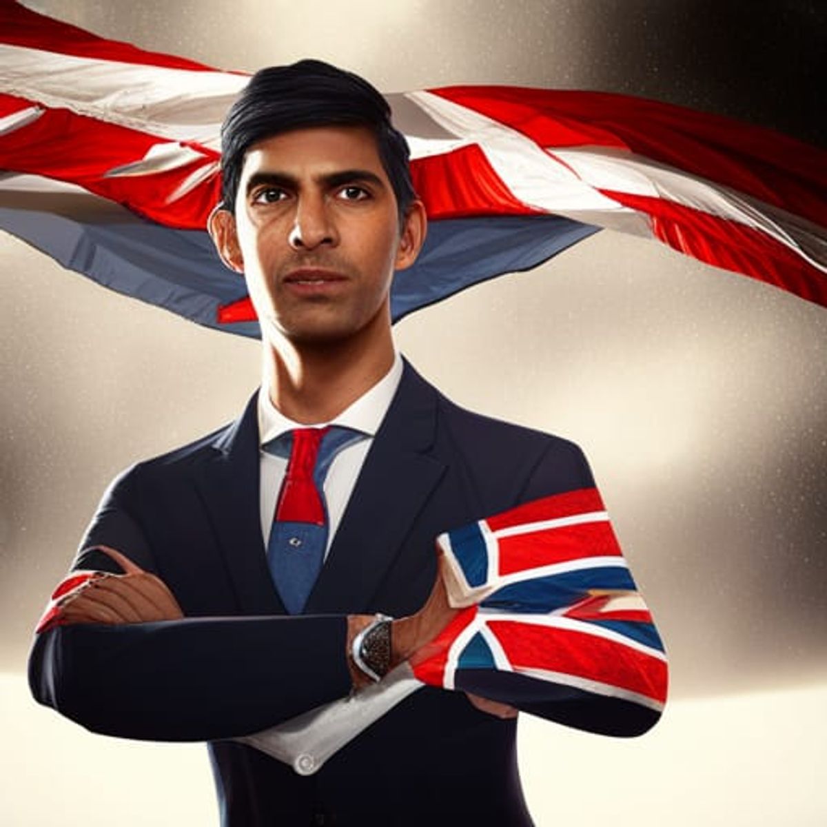 Portrait of Rishi Sunak with the Union Jack - AI Generated Artwork