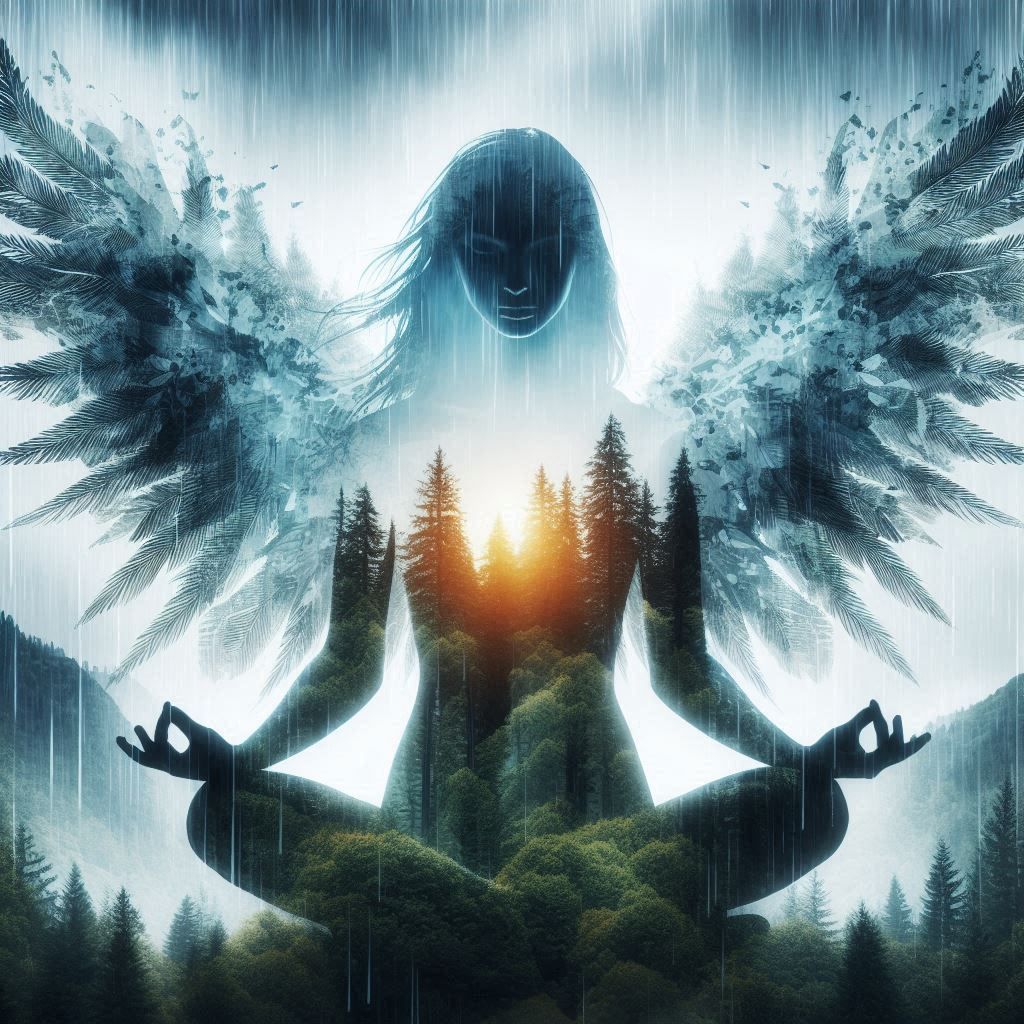 double exposure beautiful fantasy DALL-E 3 portrait landscape..