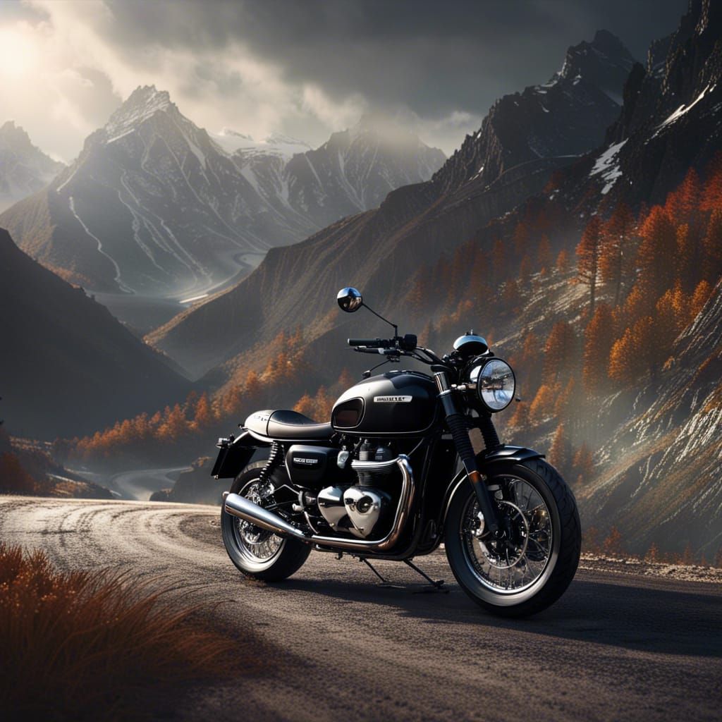 A stunning black and chrome Triumph Bonneville on the Stelvi...