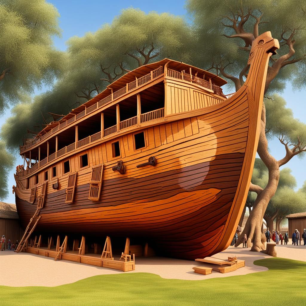Hyperrealistic Noah's Ark Amidst the Flood