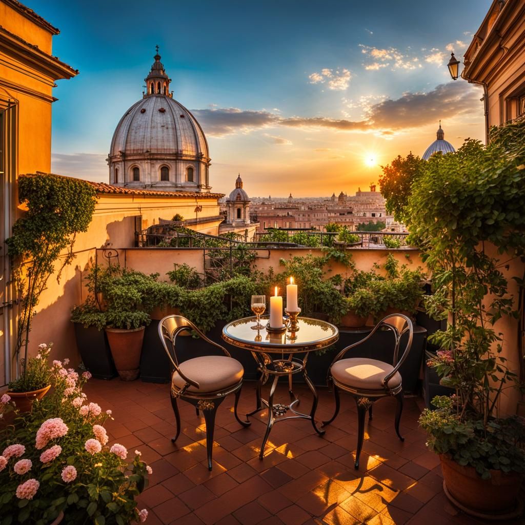 view from romantic rooftop garden in Rome