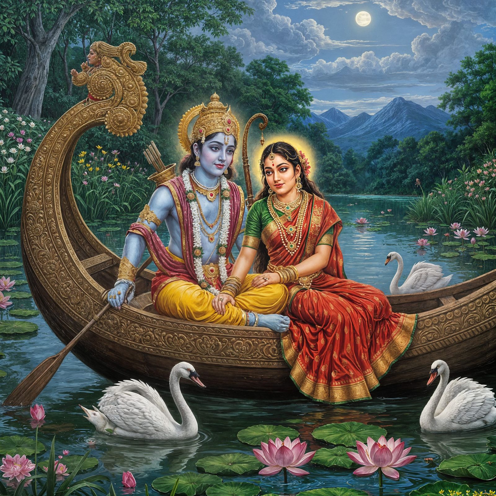 Rama and Sita on a moon lit night