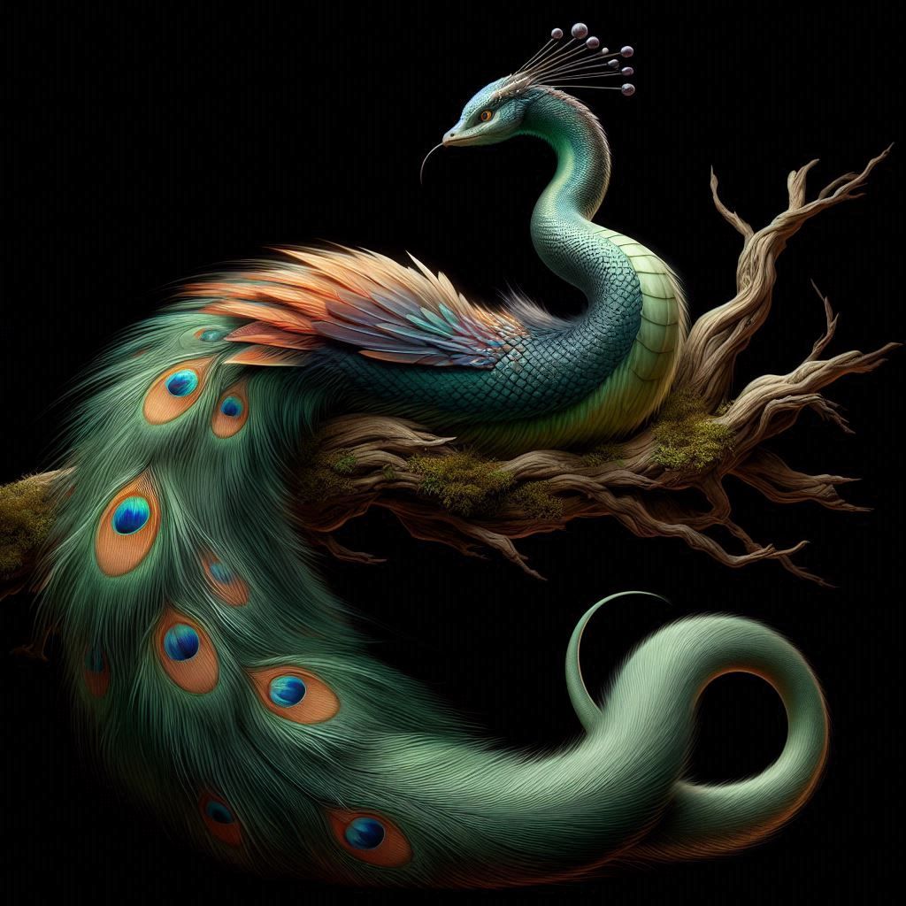 Peacock and snake hybrid