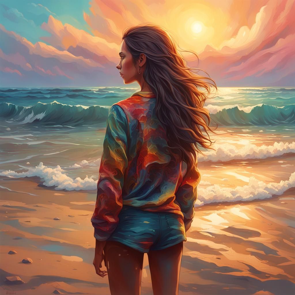 thic hot girl on the beach standing on the shore, she'S back...
