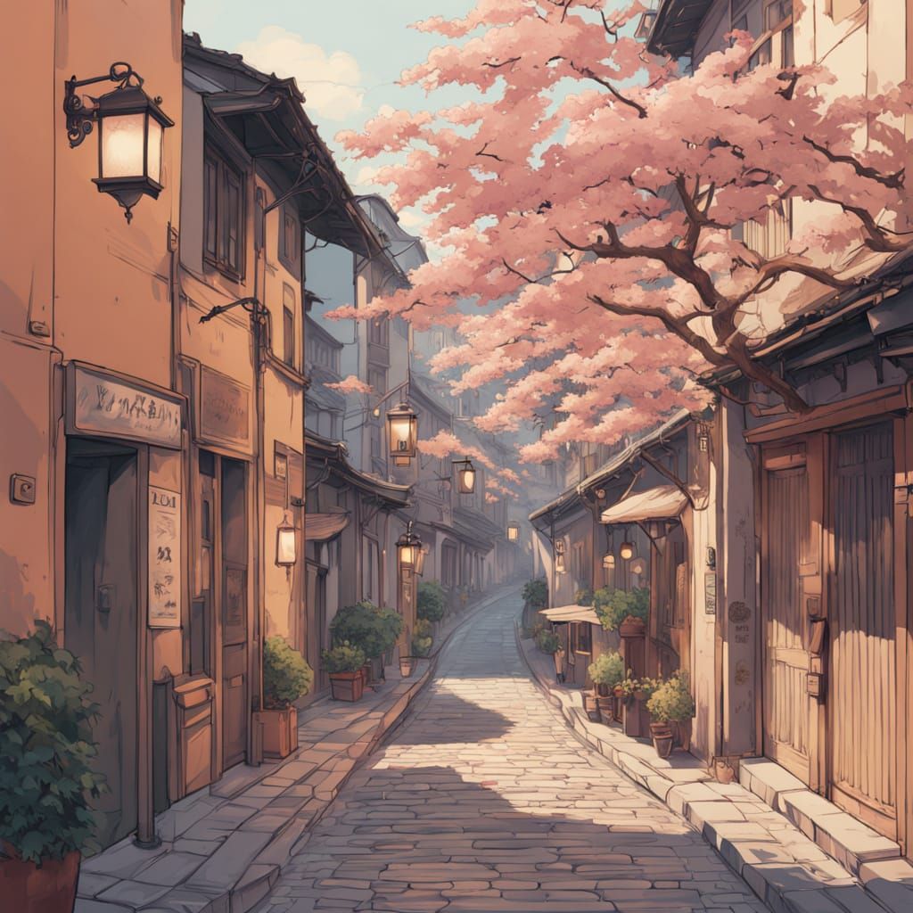 Italian City Streets in Whimsical Anime Style