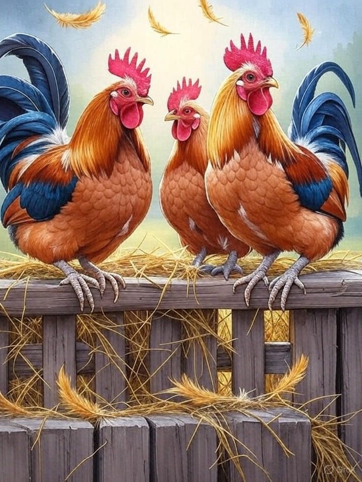 Colorful roosters