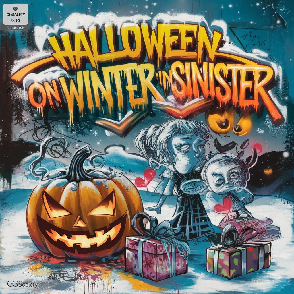 Halloween on Winter in sinister, with text, pumkin, girl and...