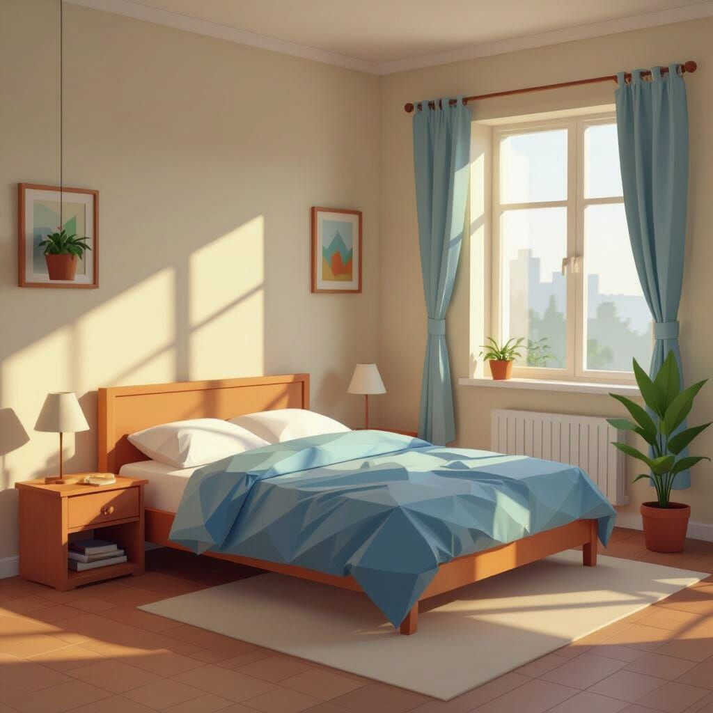 Dreamy Bedroom with Window in Low Polygon Style