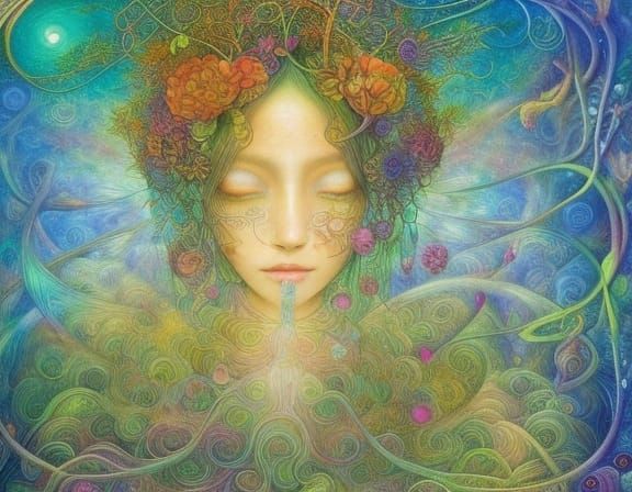 sunset-human hybrid 美 in vines network in warped perspective...