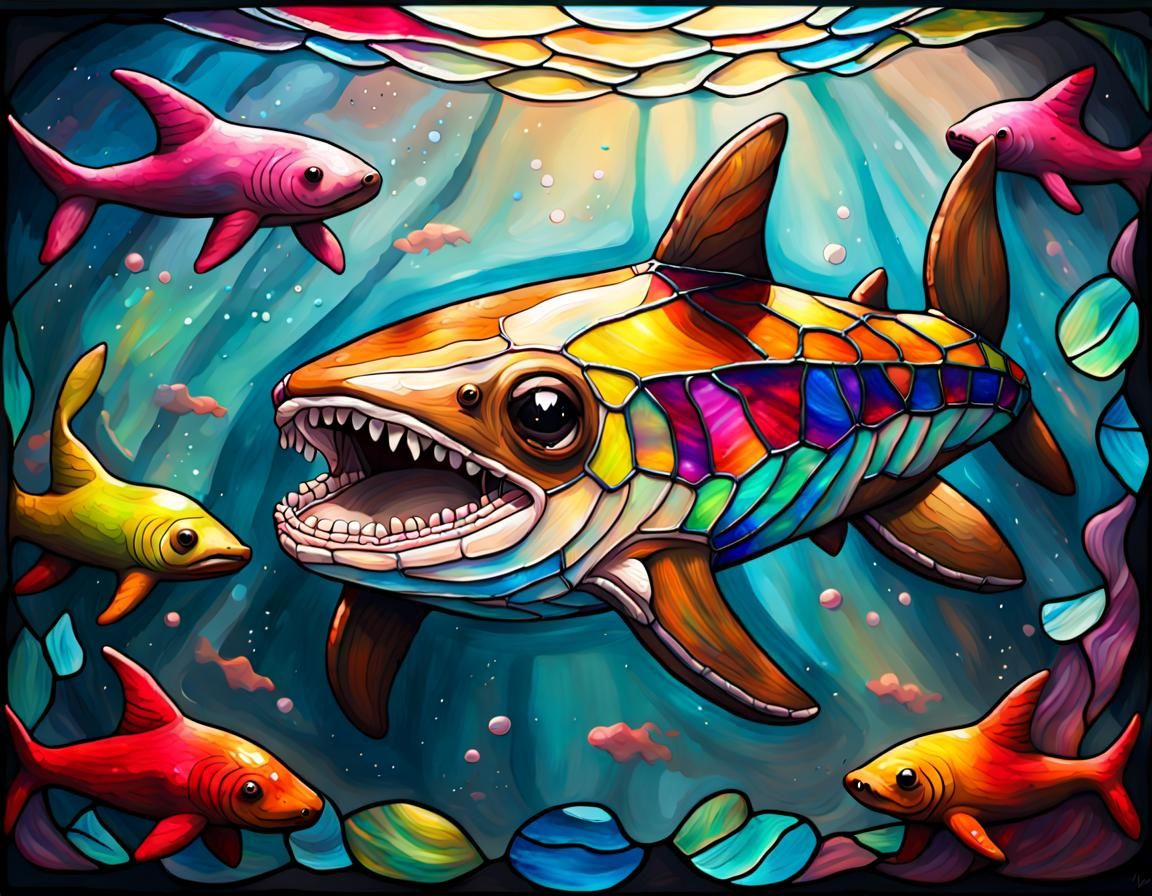 Cookie cutter shark :: (made of Stained Glass:1.3), textured Speedpaint ...