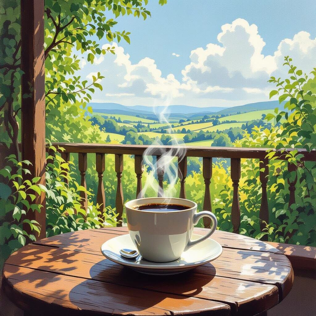 Coffee with a View: Impressionistic Illustration