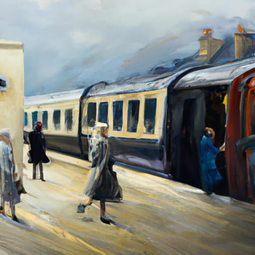Train leaving the station. Passengers wave to people
