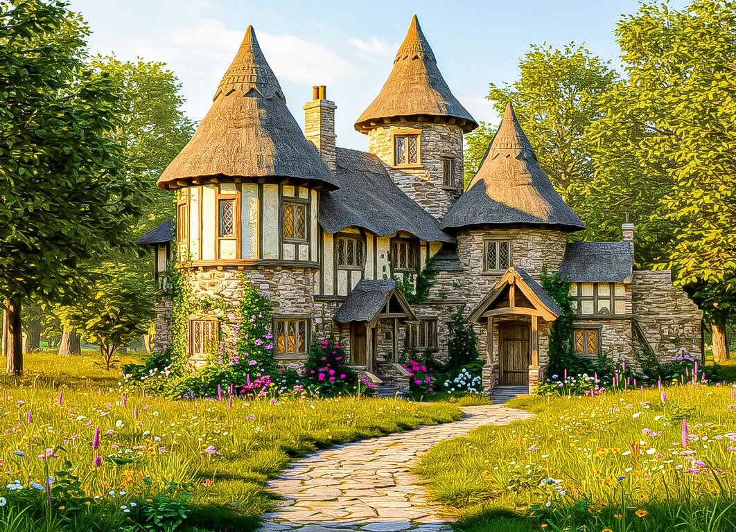 Large thatched roof cottage