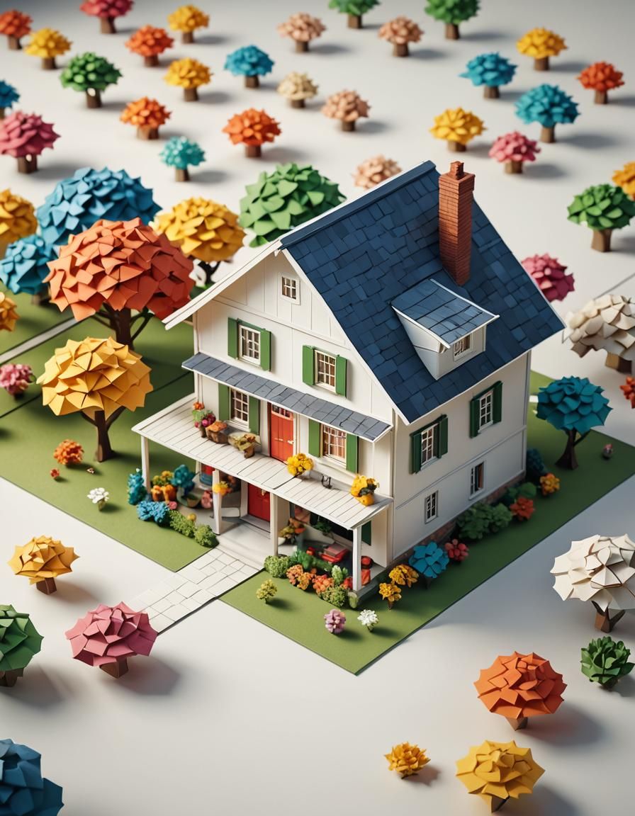 A vintage-inspired image of asimple, charming and coulourful farmers home wit a groundfloor only and stretching horizont...