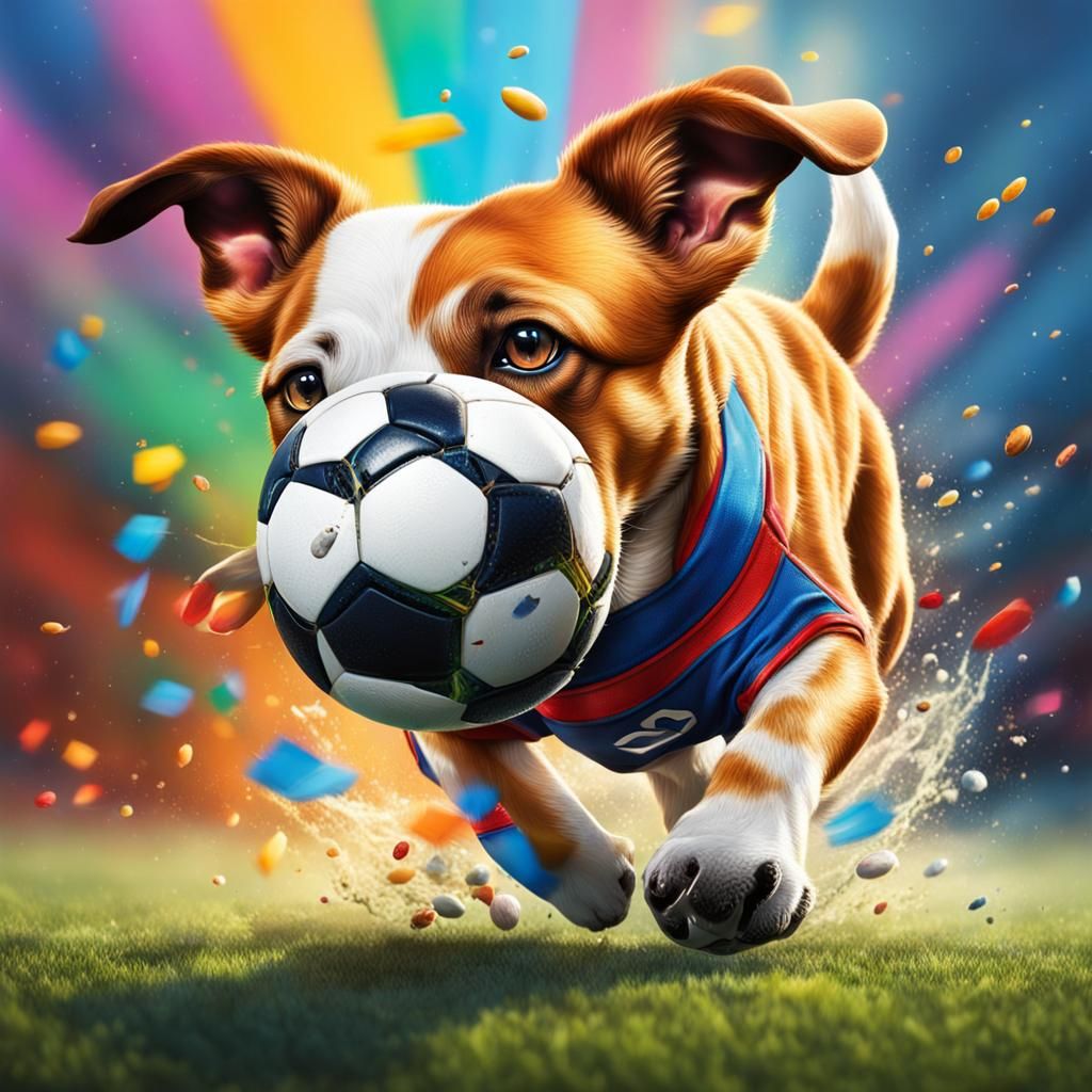 dog playing soccer