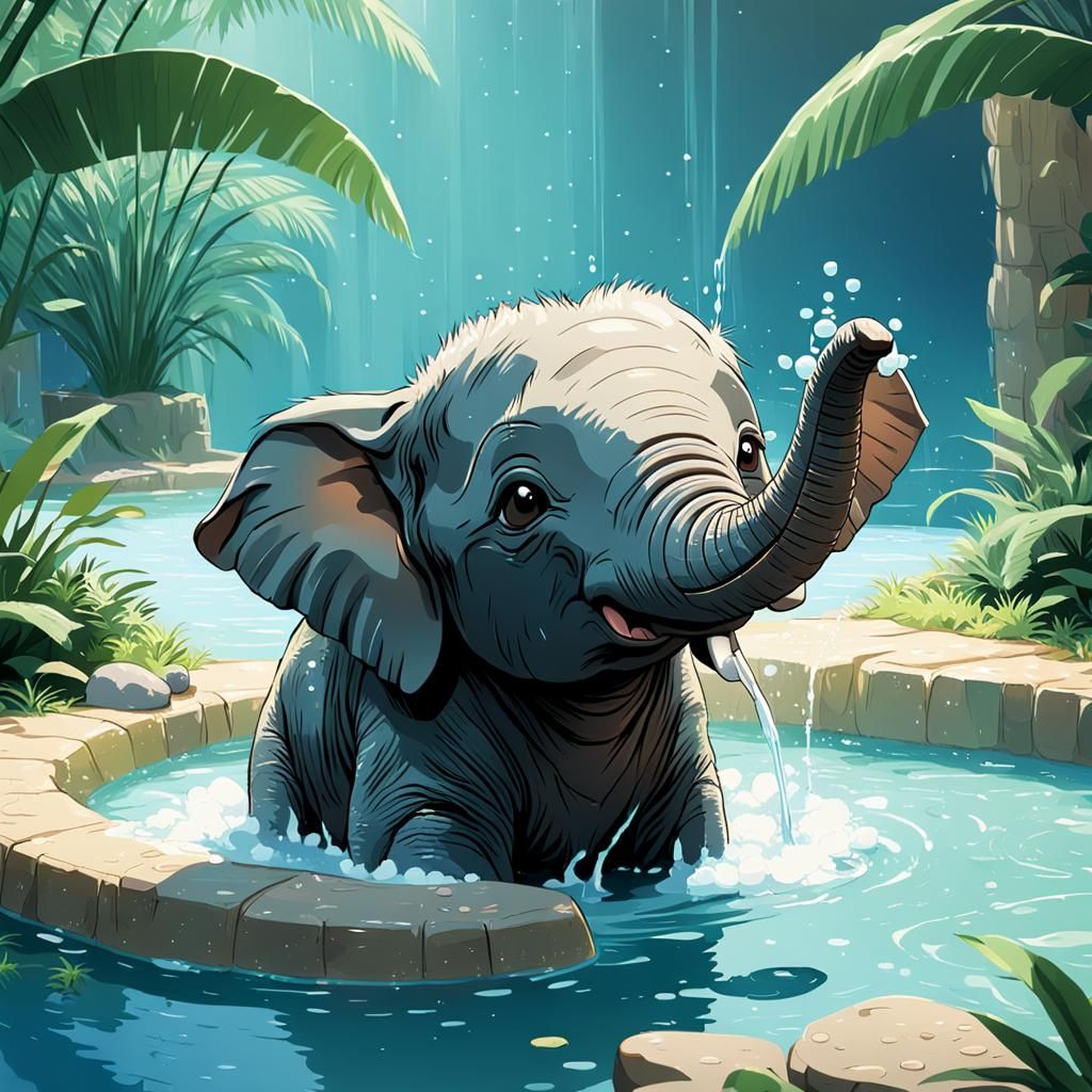 Baby Elephant taking a bath  by @Stefan Junghanns
