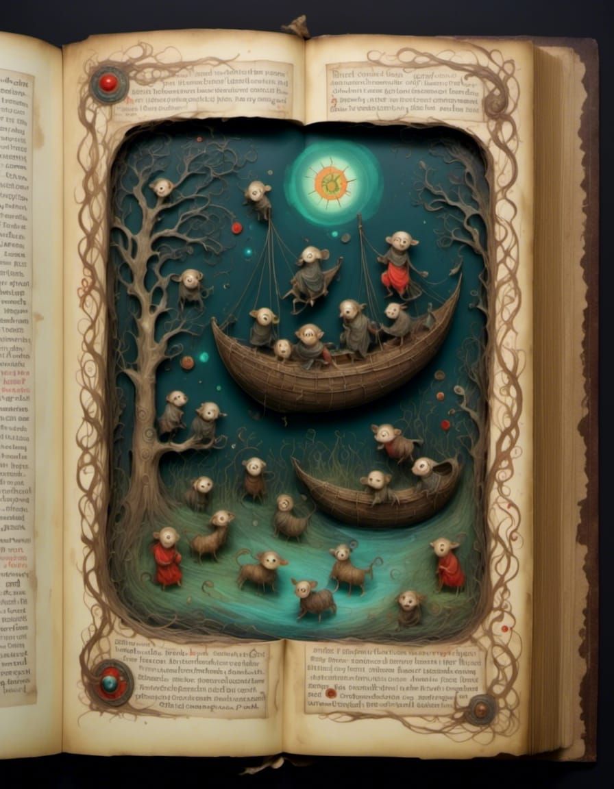 <lora:Pop-Up-Story:1.0> <lora:Blackboard:1.0> <lora:Detailed Wonders:1.0> <lora:Newspaper Print:1.0> The manuscripts of medieval monks have...