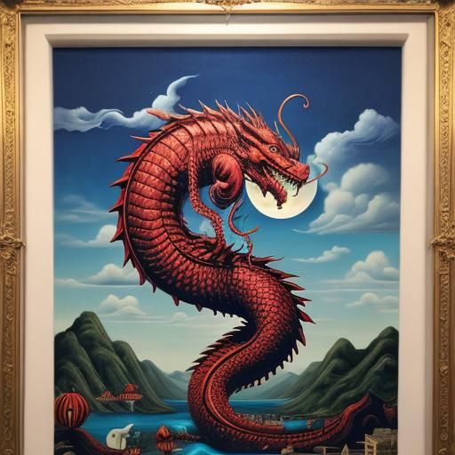 Chinese Paper-Cut Dragon in Flight: Surreal Art