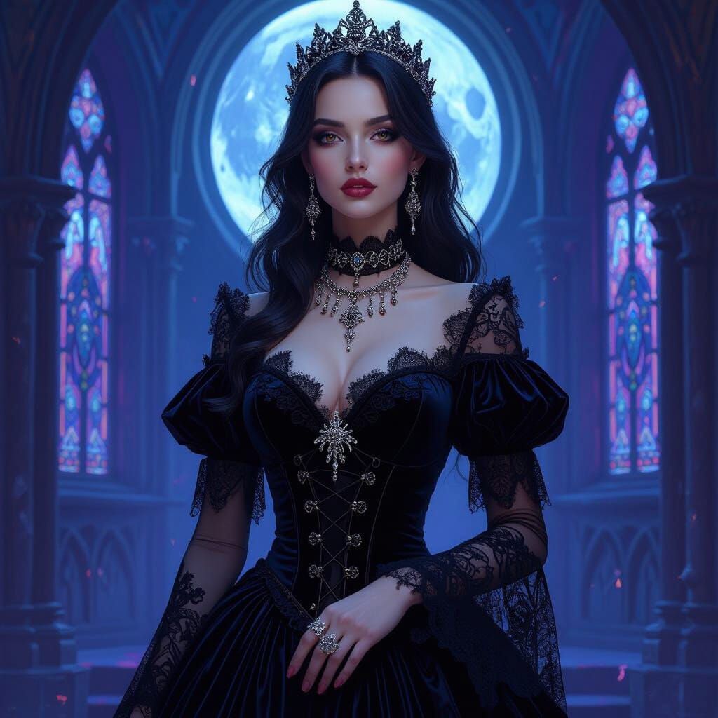 Gothic Princess in Moonlit Castle: Matte Painting