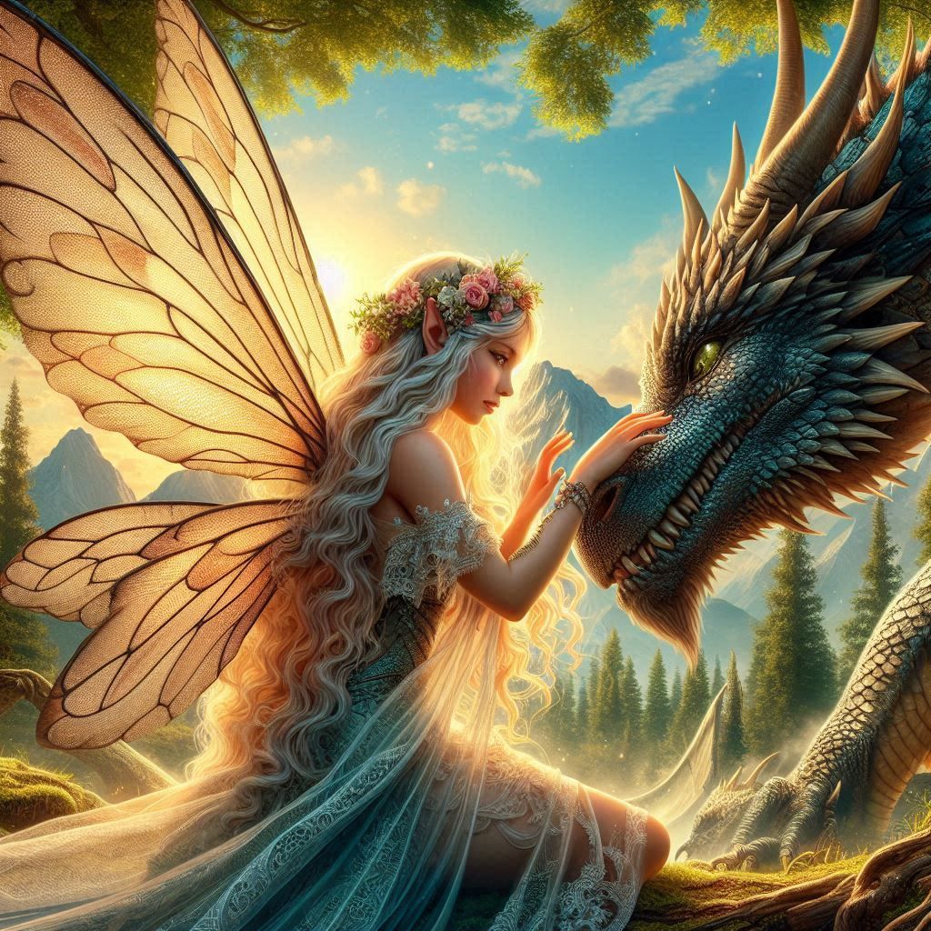 A beautiful fairy with her dragon