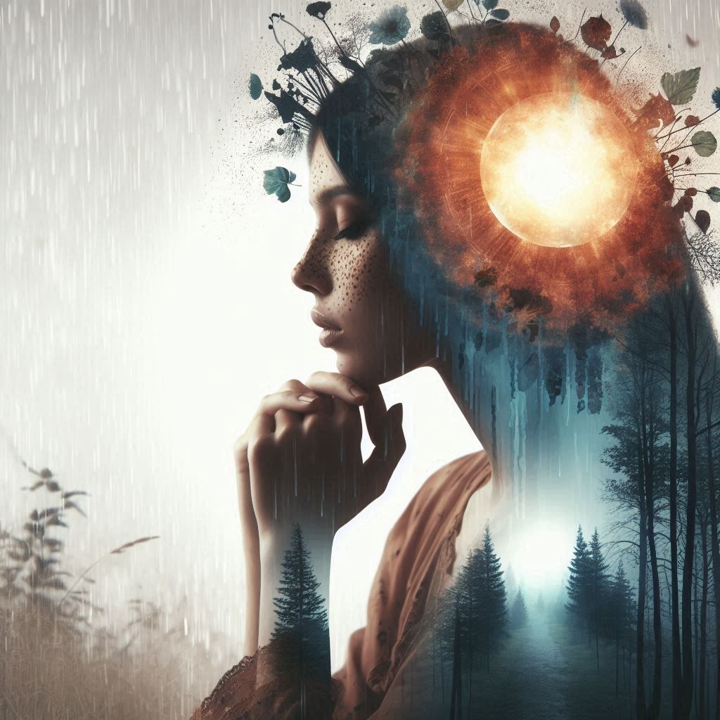 double exposure beautiful fantasy DALL-E 3 portrait landscape..