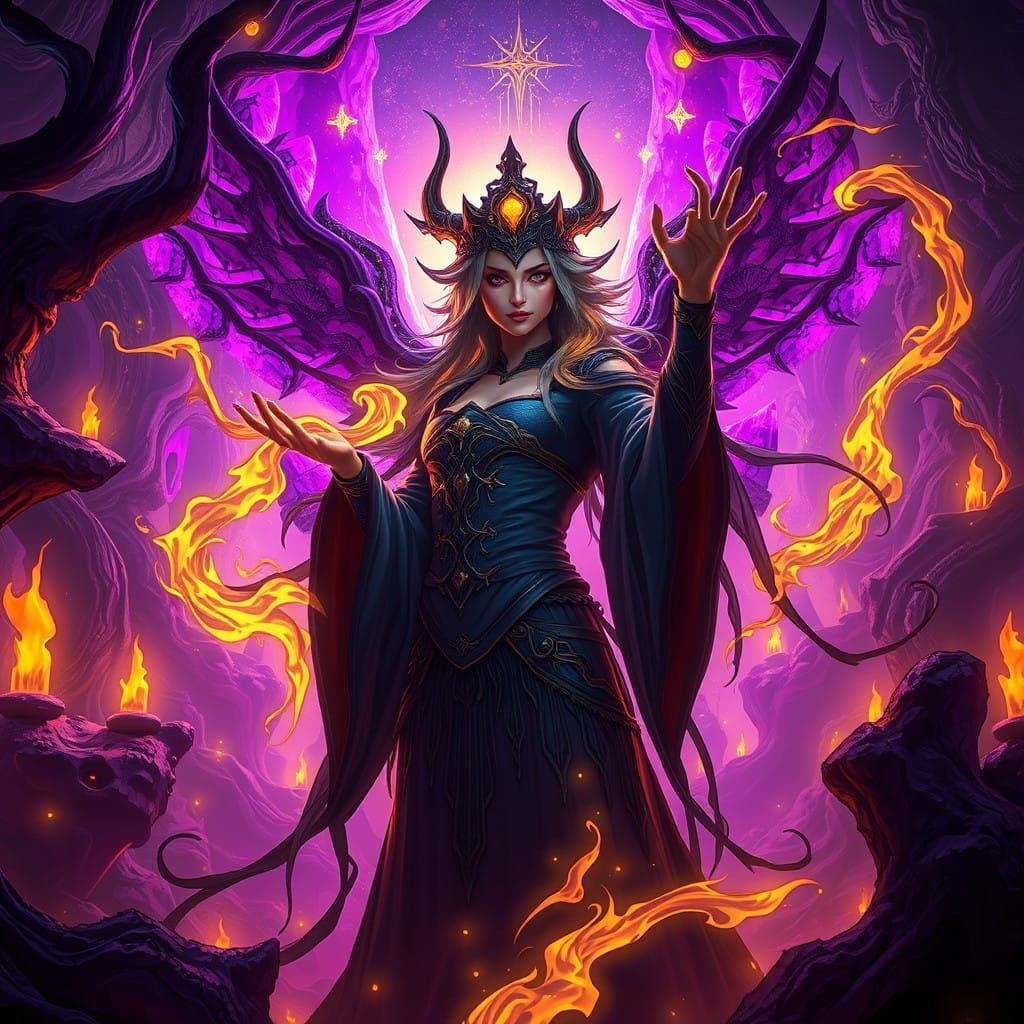 Sorceress in Dark Fantasy Art Nouveau Environment