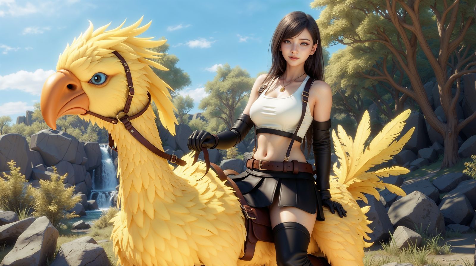 Tifa alternative riding a Chocobo