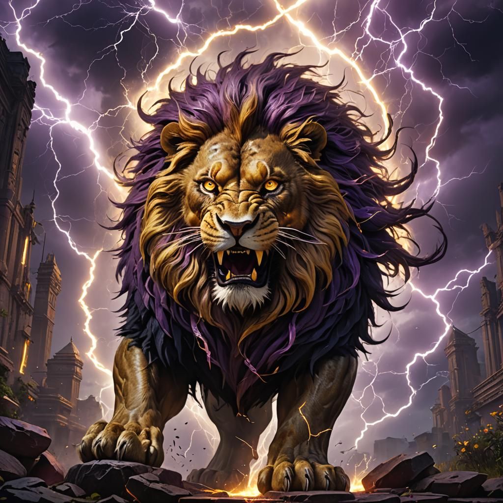 lightning conjuring angry lion