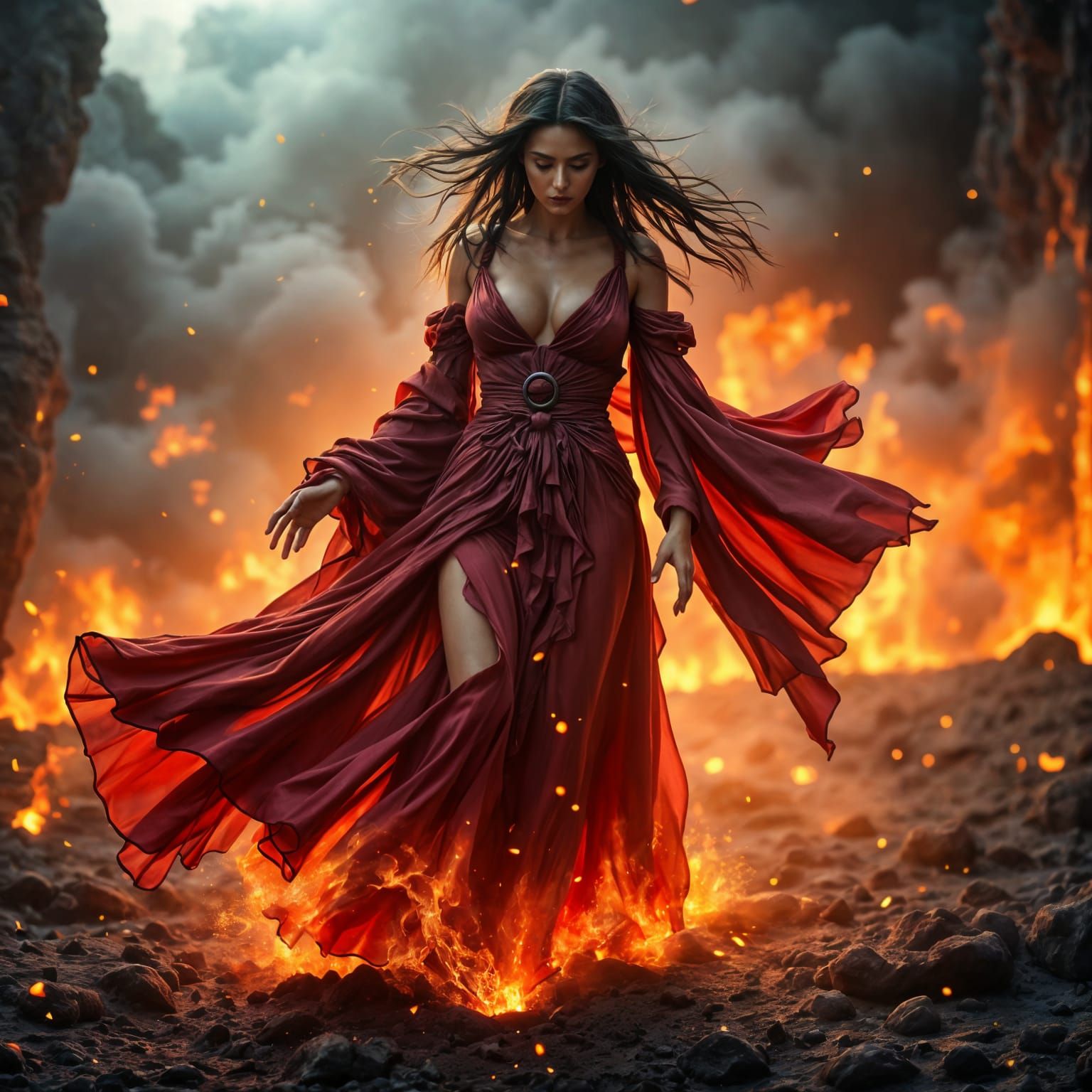 Ethereal Beauty Walks Amidst Molten Lava in Hyperrealistic C...
