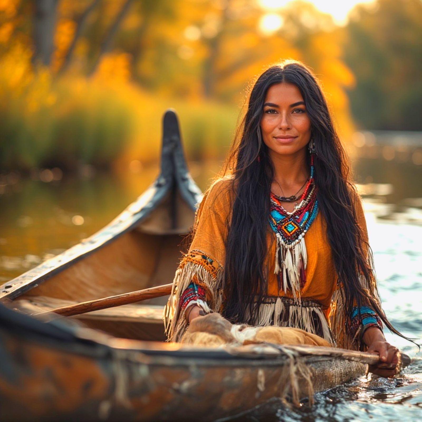 A close-up portrait of a serene and majestic Iroquois prince...