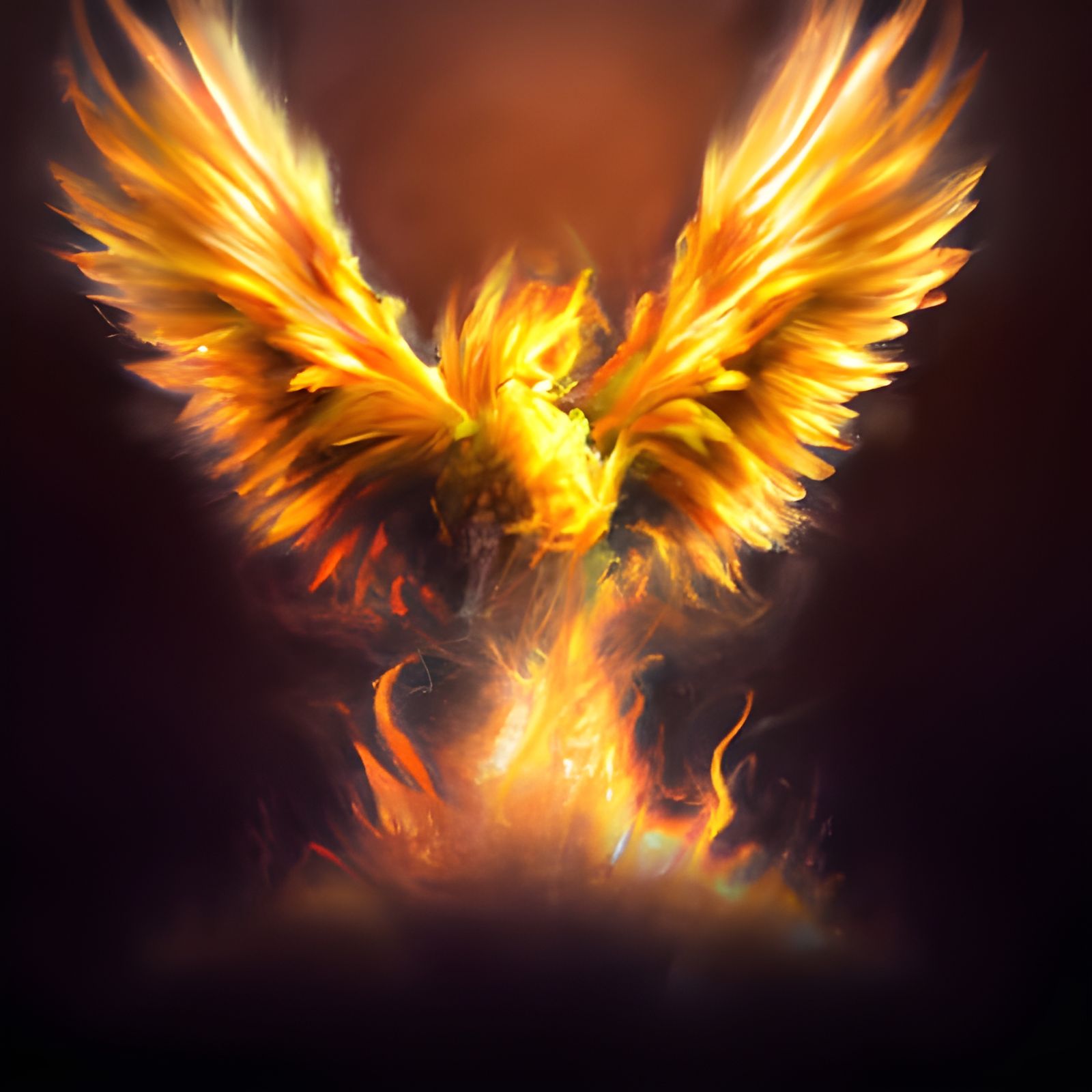 hyper realistic phoenix arising out of flame, bright feathers, fire ...