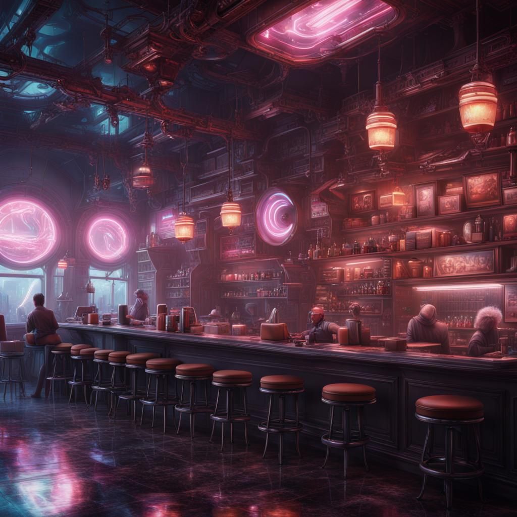 Vaporware aesthetic of a cybertronian cafe - AI Generated Artwork ...