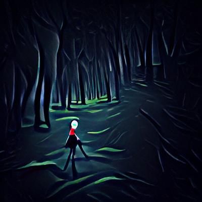 walking alone in a dark forest