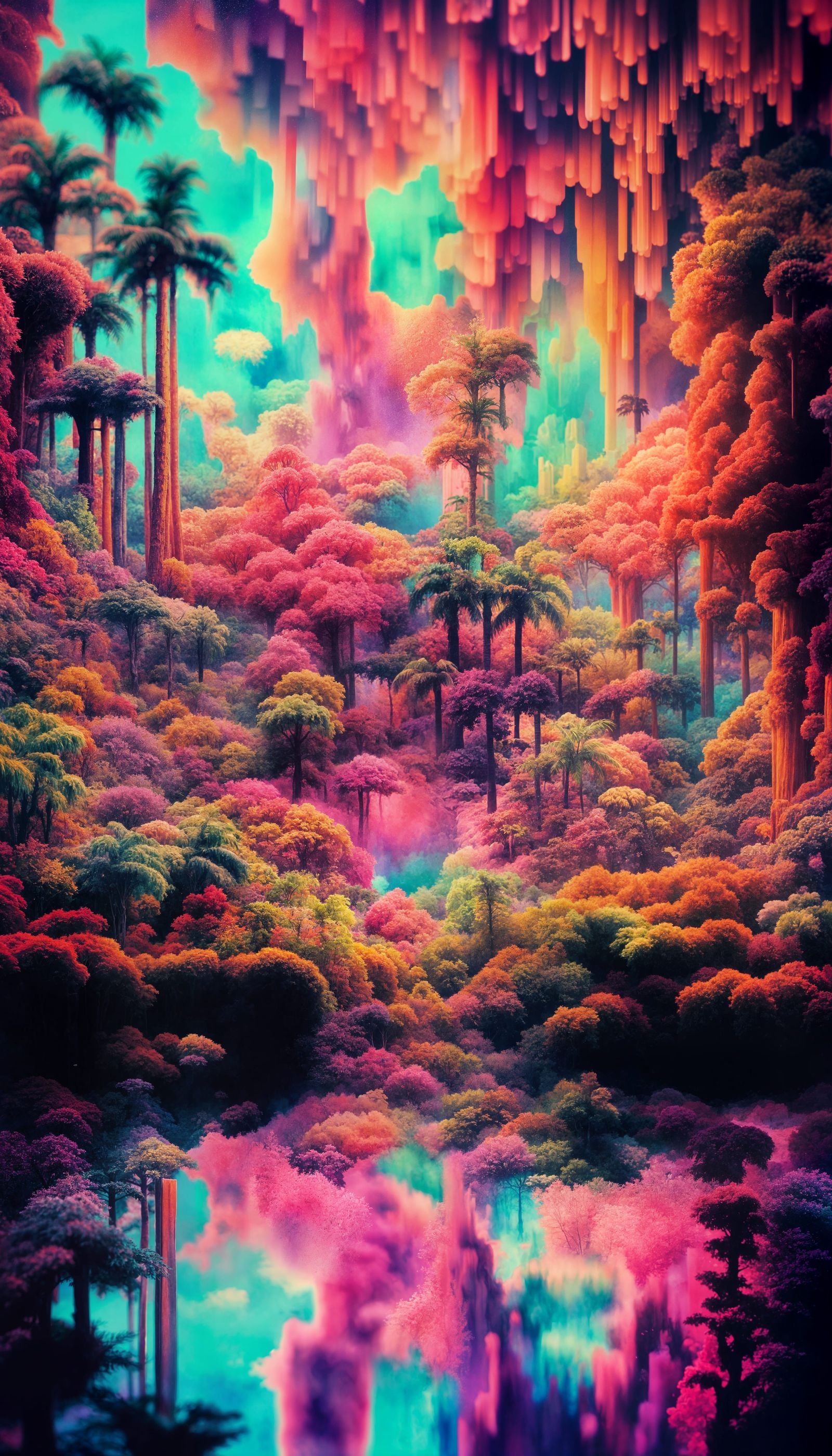 Psychedelic Pixel Diorama with Melting Surreal Landscape