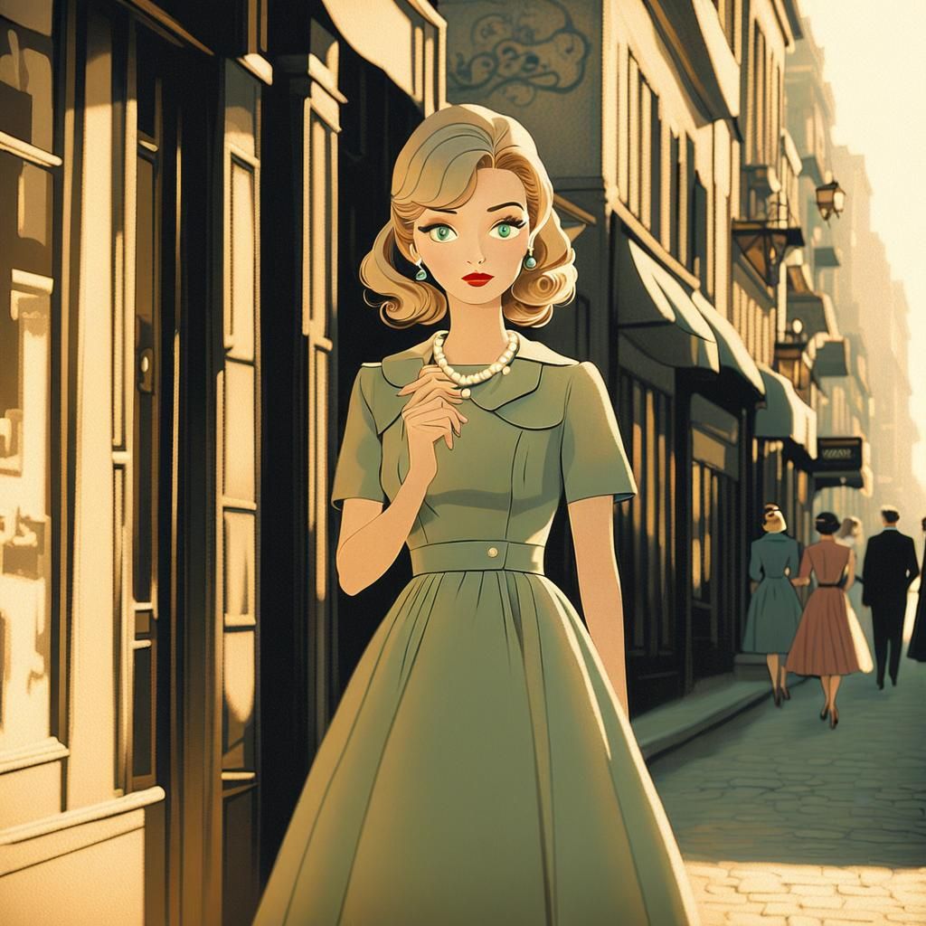 1950s Style Portrait of a Girl in City Street