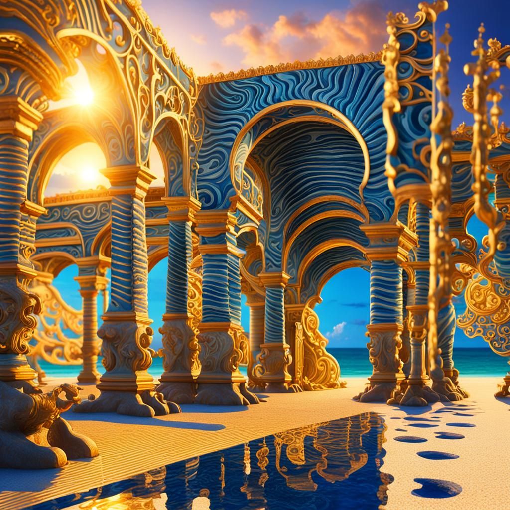 Devout Man Plays Piano at Sunset: Baroque Art