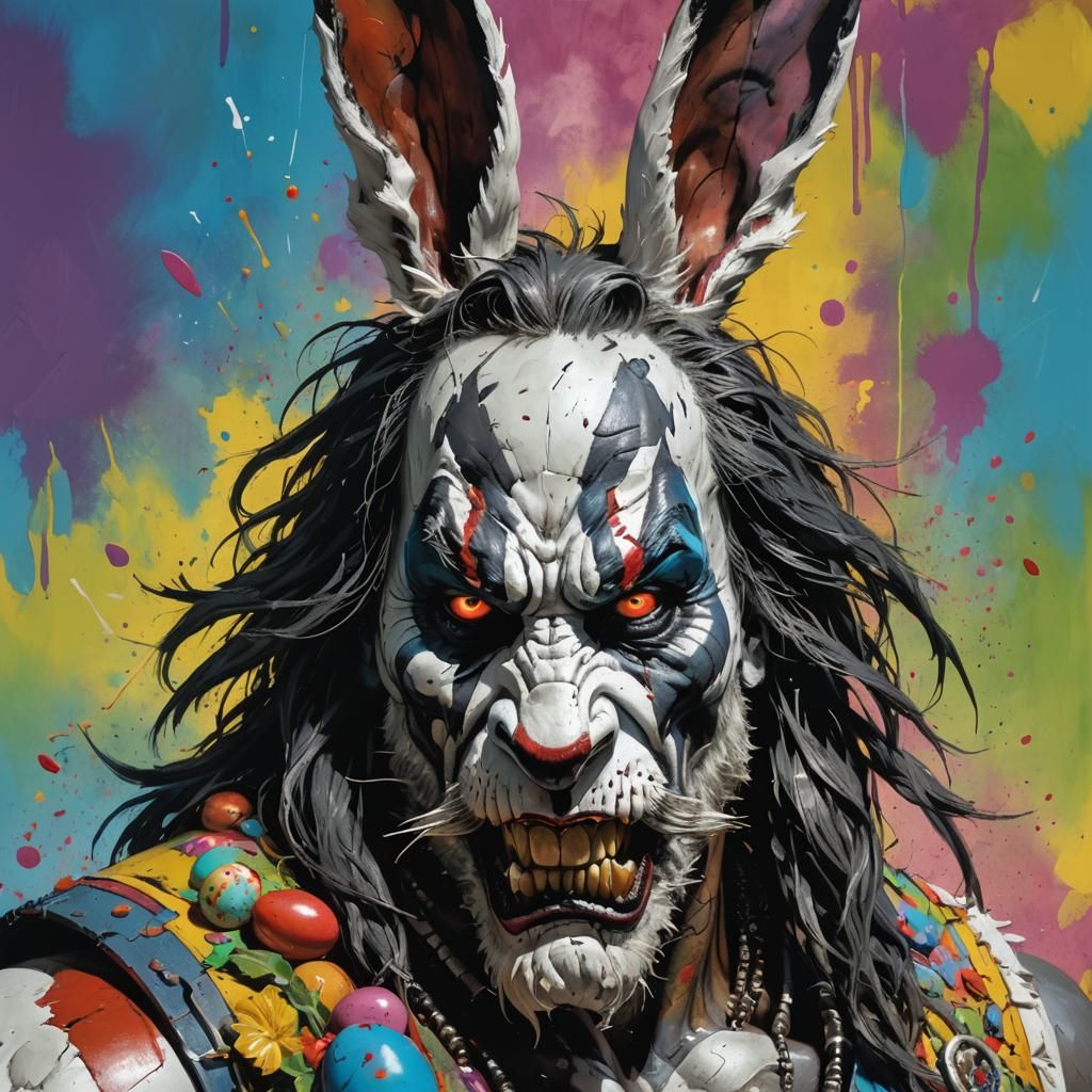 Lobo Dressed as the Easter Bunny in the style of Simon Bisle...
