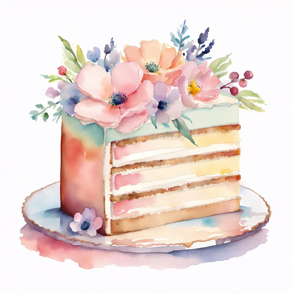 Watercolor Cake Painting · Creative Fabrica