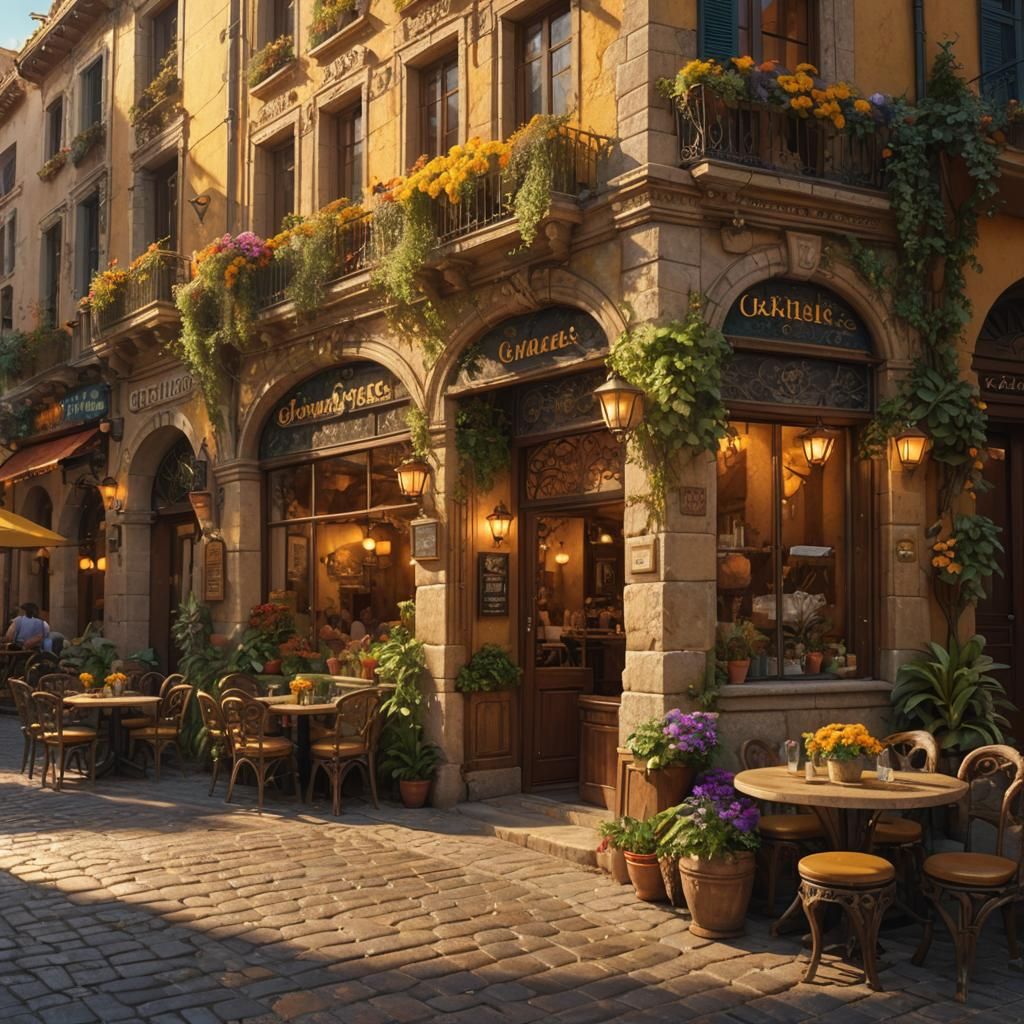A quaint Cafe on a valencia cobblestone street