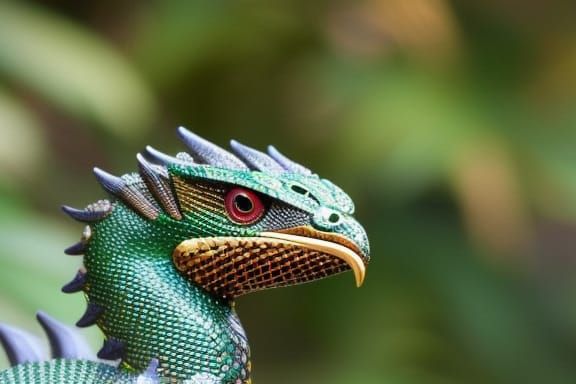 Quetzalcoatl, Feathered Serpent, Fierce highly detailed Snak...