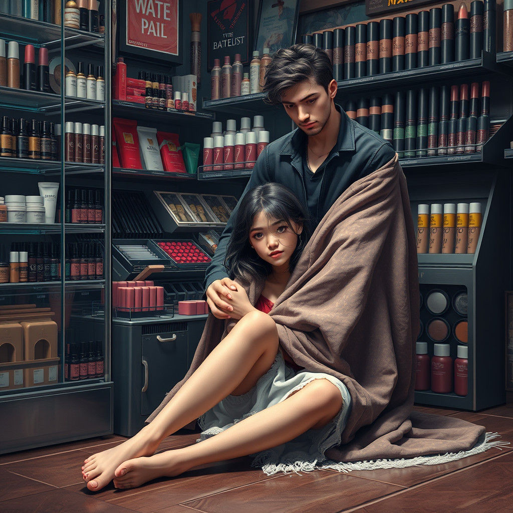 Girl with Makeup Protected by Blanket