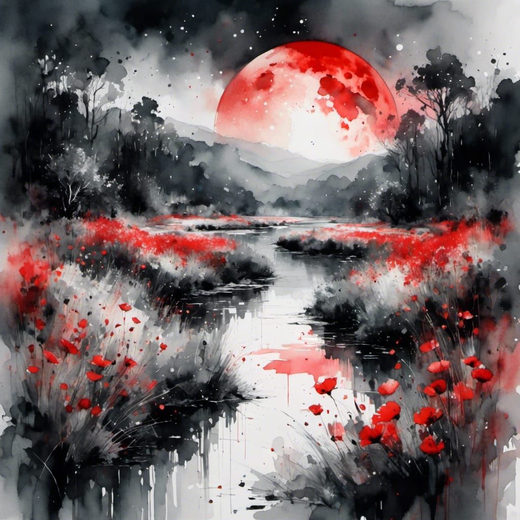 a magnificent <lora:Anduin:1.0> lush summerscape at night| full moon| rivers| flowers| watercolor| breathtaking beauty| 8k gorgeous| sharp f...