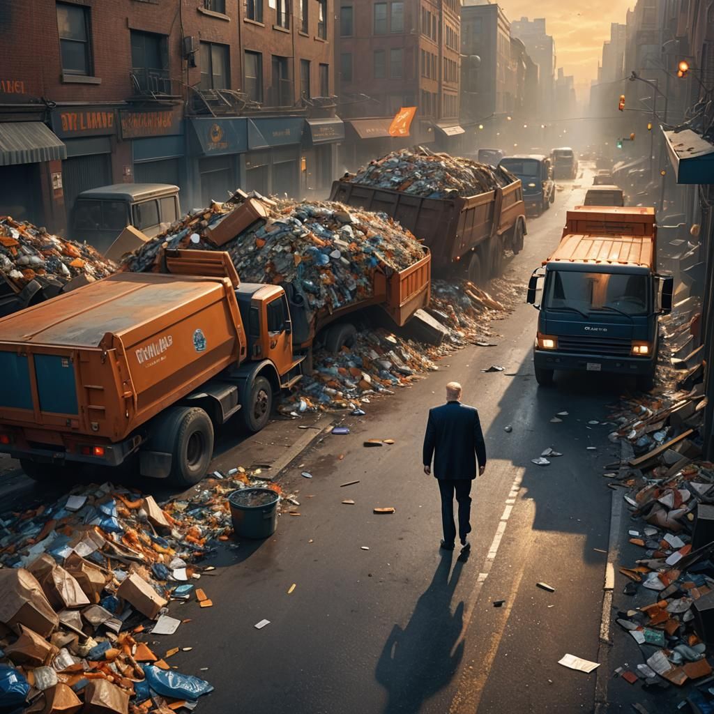 Trump Emerges from Garbage Truck in Cinematic Still